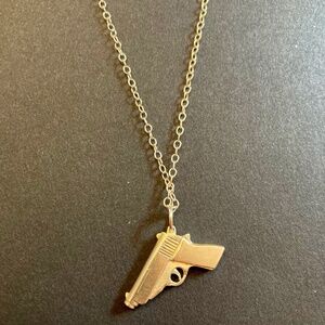 Sterling Silver Glock Style Pistol Pendant Necklace